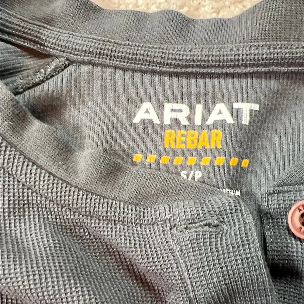Ariat Rebar Mens Gray Thermal Henley Long Sleeve Shirt S/P - Picture 2 of 9